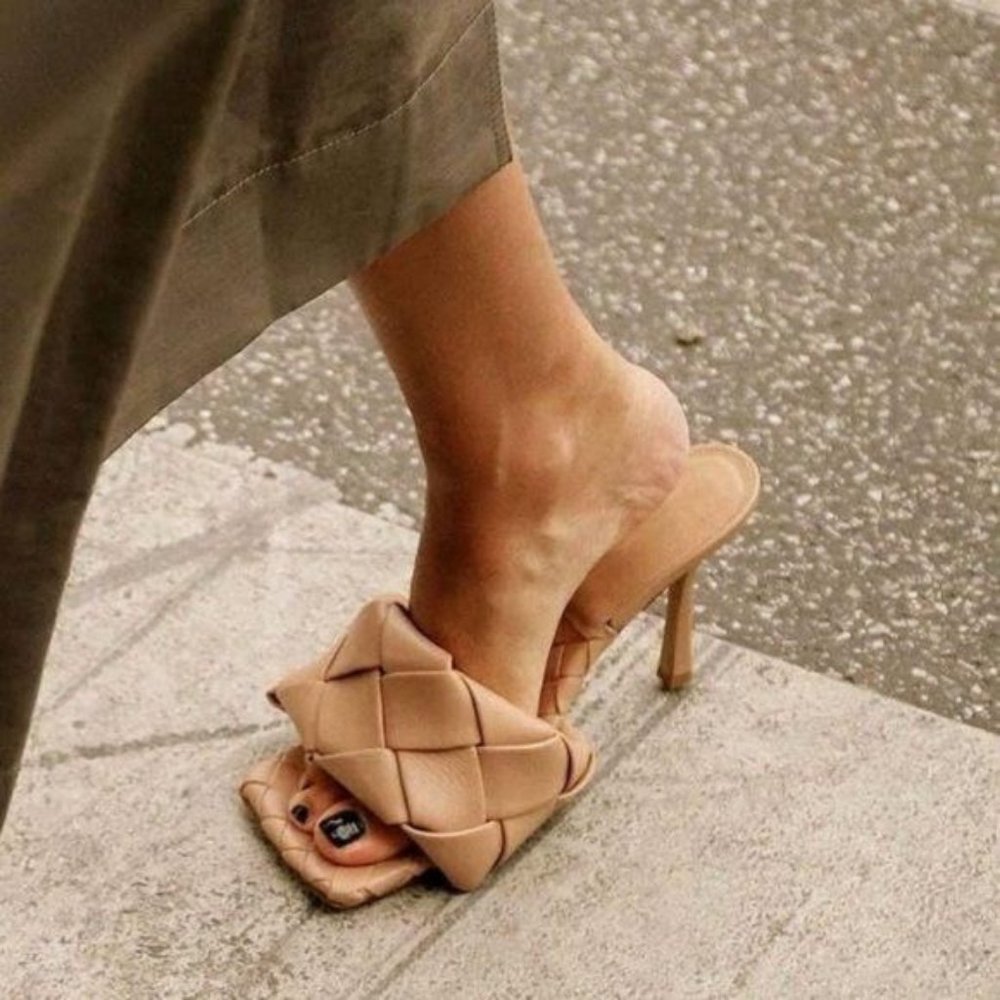 RESTOCKED Woven Square Toe Mules in Nude - Picture 3 of 8